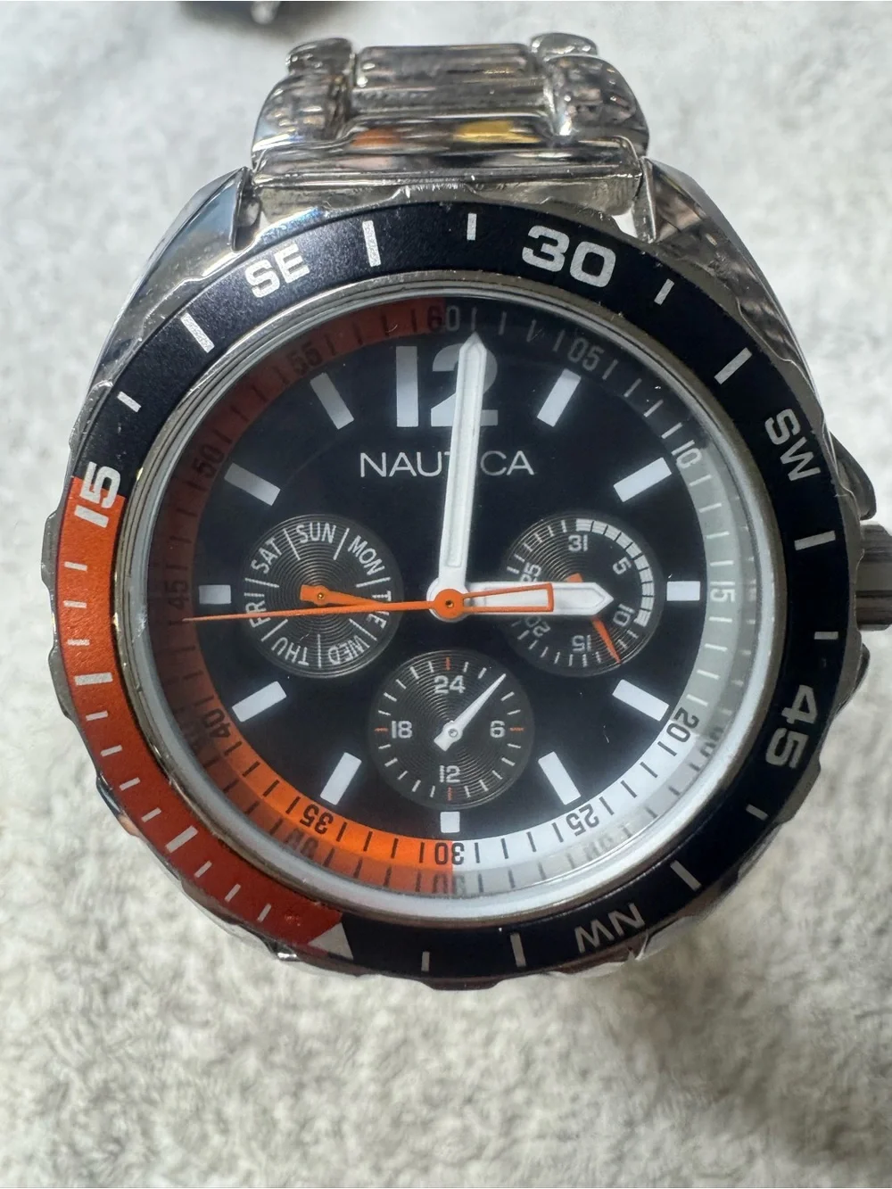 Nautica Black and Orange Sport Chronograph Watch